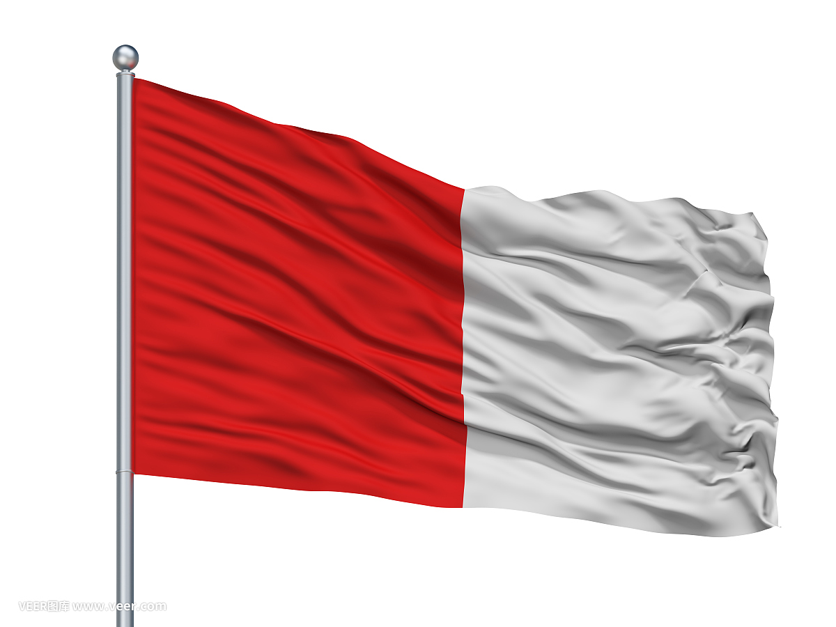 图尔奈市旗帜旗杆,比利时,孤立的白色背景